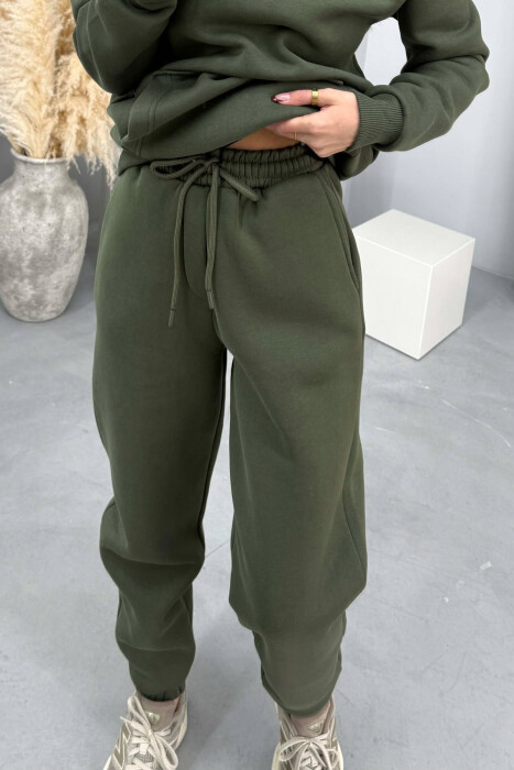 FLUFFY SIMPLE ONE COLOR HOODIE+JOGGERS WOMEN SET LIGHT GREEN/JEZB - 2