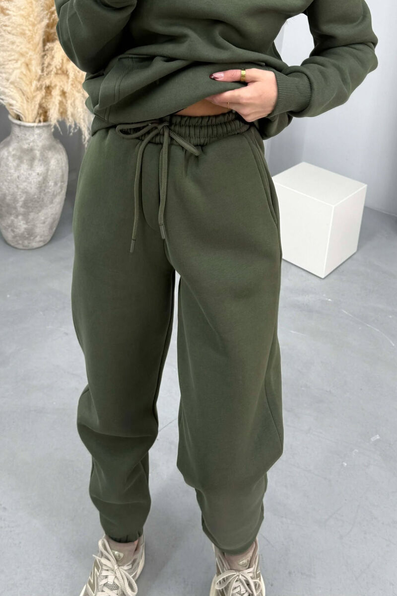 FLUFFY SIMPLE ONE COLOR HOODIE+JOGGERS WOMEN SET LIGHT GREEN/JEZB - 2