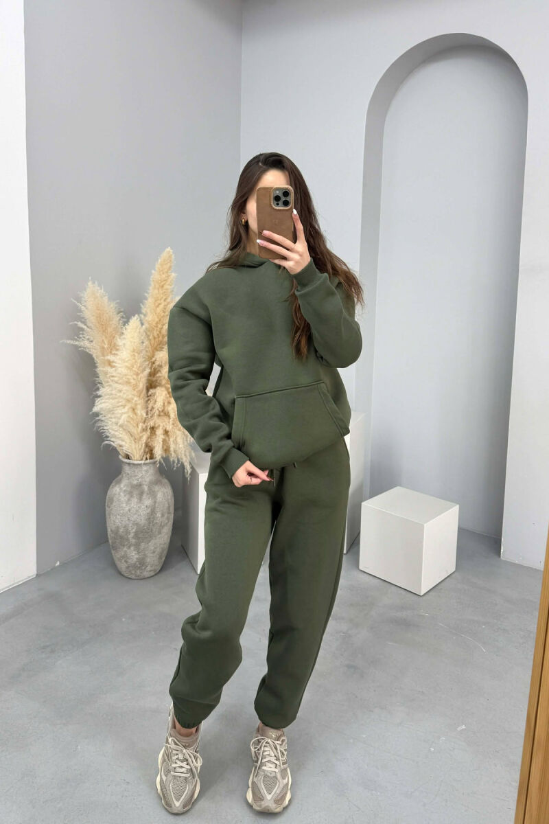 FLUFFY SIMPLE ONE COLOR HOODIE+JOGGERS WOMEN SET LIGHT GREEN/JEZB - 4