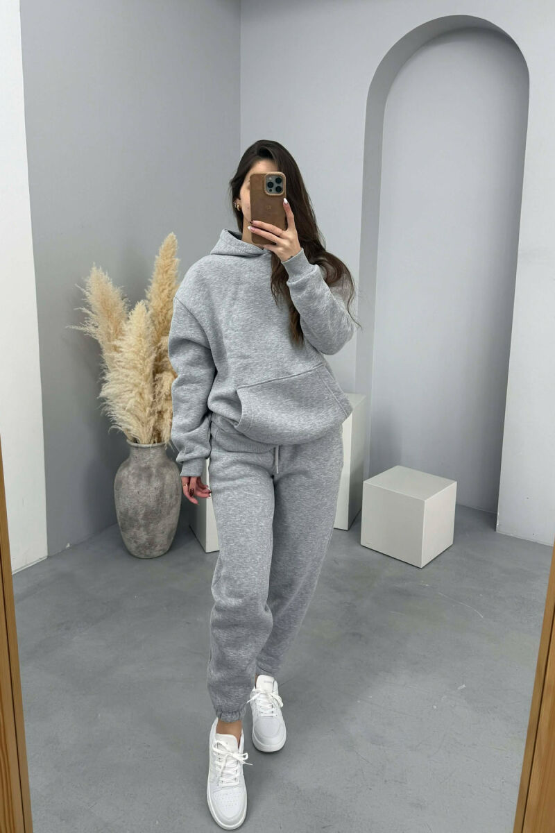 FLUFFY SIMPLE ONE COLOR HOODIE+JOGGERS WOMEN SET LIGHT GREY/GZ - 4