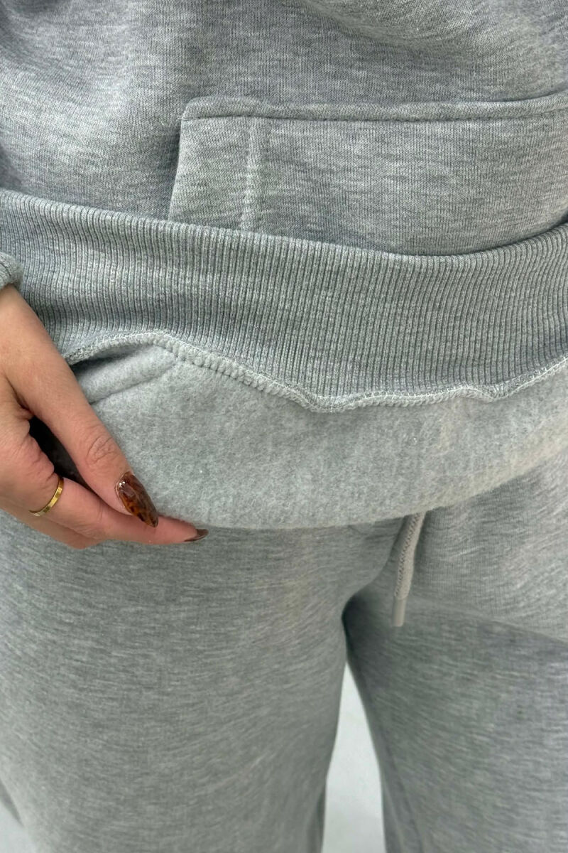FLUFFY SIMPLE ONE COLOR HOODIE+JOGGERS WOMEN SET LIGHT GREY/GZ - 5