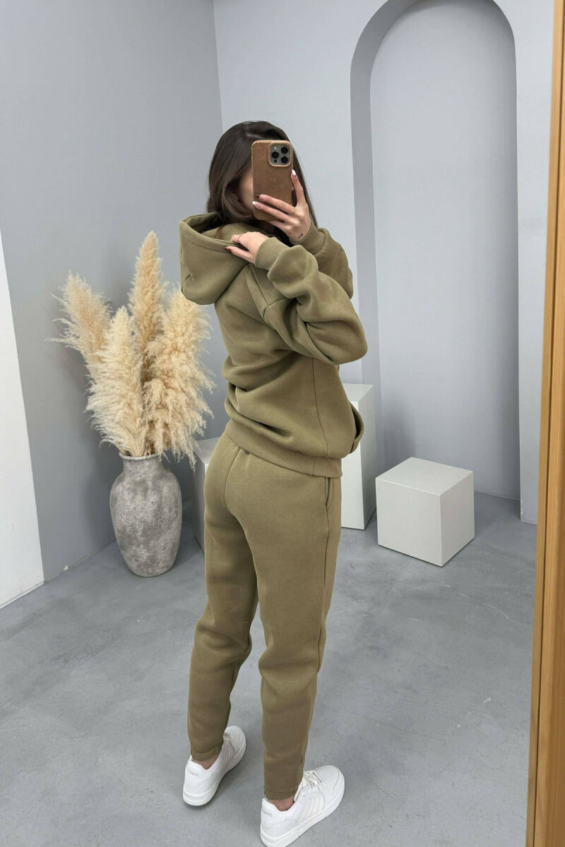 FLUFFY SIMPLE ONE COLOR HOODIE+JOGGERS WOMEN SET OLIVE/ULLI - 3