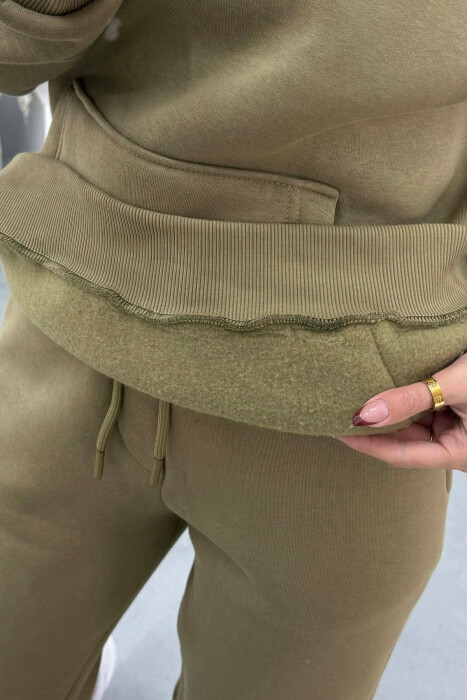 FLUFFY SIMPLE ONE COLOR HOODIE+JOGGERS WOMEN SET OLIVE/ULLI - 4
