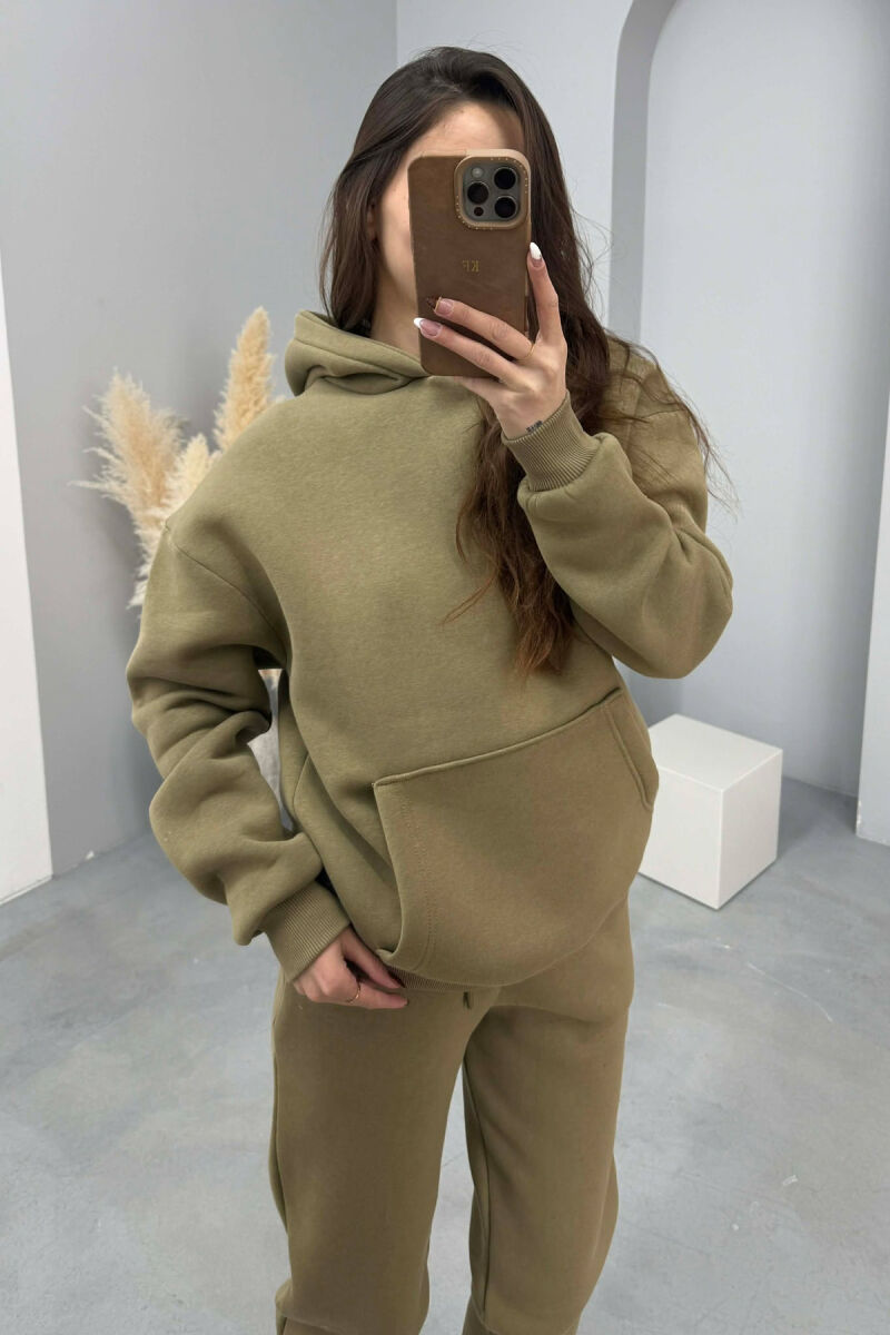 FLUFFY SIMPLE ONE COLOR HOODIE+JOGGERS WOMEN SET OLIVE/ULLI - 5