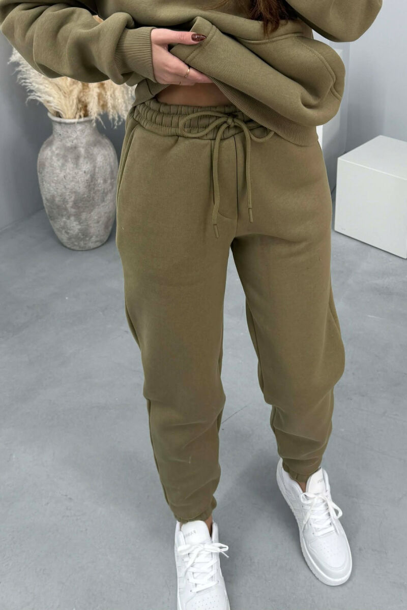 FLUFFY SIMPLE ONE COLOR HOODIE+JOGGERS WOMEN SET OLIVE/ULLI - 6