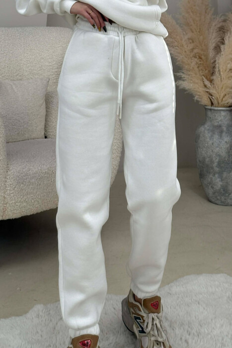 FLUFFY SIMPLE ONE COLOR HOODIE+JOGGERS WOMEN SET WHITE-E BARDHE - 3