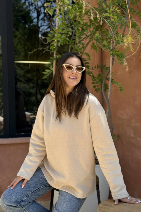 FLUFFY SIMPLE ONE COLOR WOMEN HOODIE BEIGE/BEZHE - 1