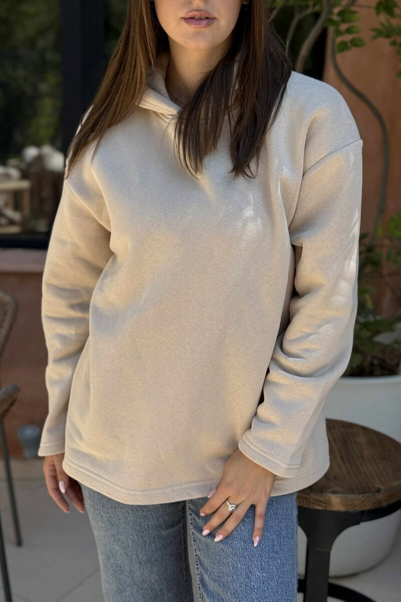 FLUFFY SIMPLE ONE COLOR WOMEN HOODIE BEIGE/BEZHE - 4