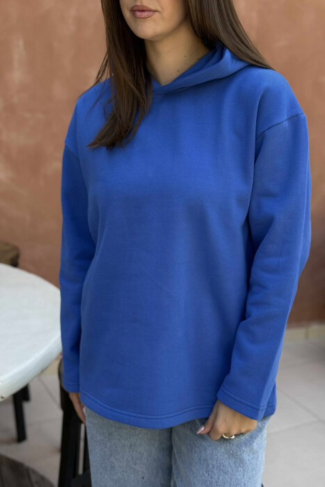 FLUFFY SIMPLE ONE COLOR WOMEN HOODIE BLUE/BLU - 4