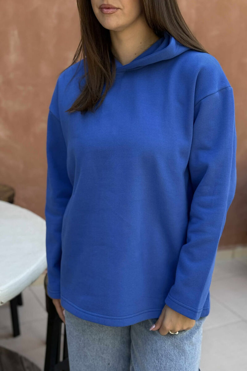 FLUFFY SIMPLE ONE COLOR WOMEN HOODIE BLUE/BLU - 4