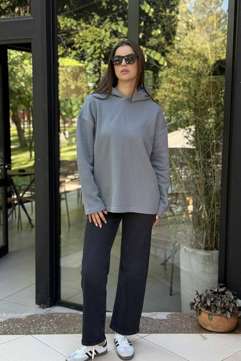 FLUFFY SIMPLE ONE COLOR WOMEN HOODIE GREY/GRI - 1