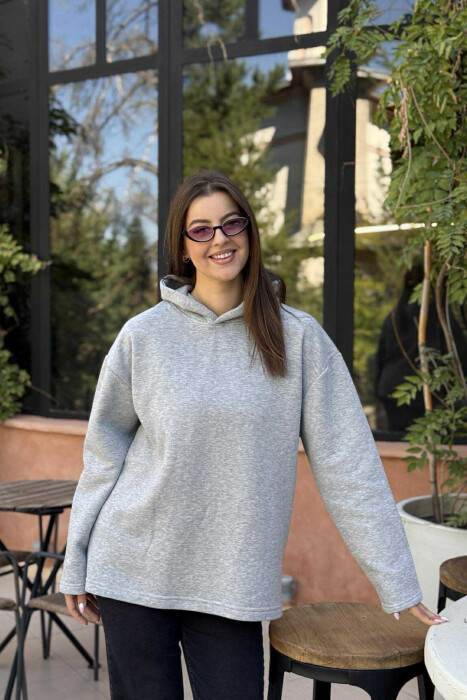 FLUFFY SIMPLE ONE COLOR WOMEN HOODIE LIGHT GREY/GZ - 1