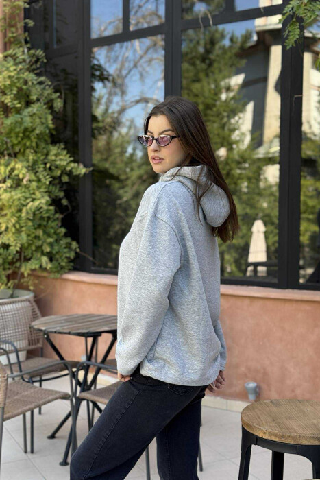 FLUFFY SIMPLE ONE COLOR WOMEN HOODIE LIGHT GREY/GZ - 3