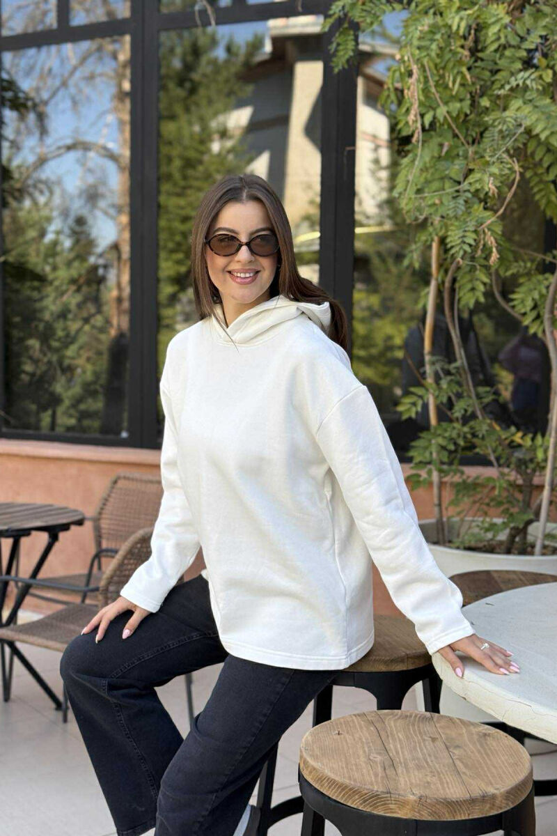 FLUFFY SIMPLE ONE COLOR WOMEN HOODIE WHITE-E BARDHE - 3