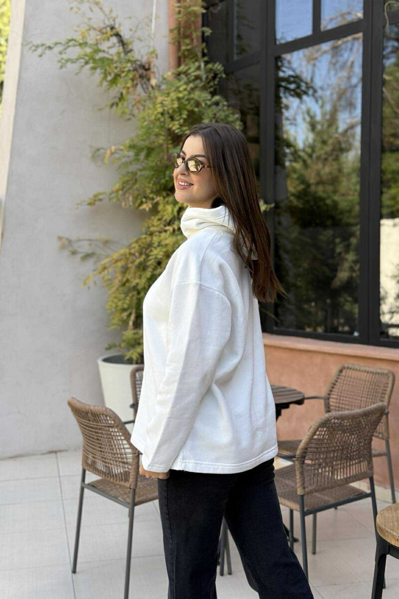 FLUFFY SIMPLE ONE COLOR WOMEN HOODIE WHITE-E BARDHE - 4