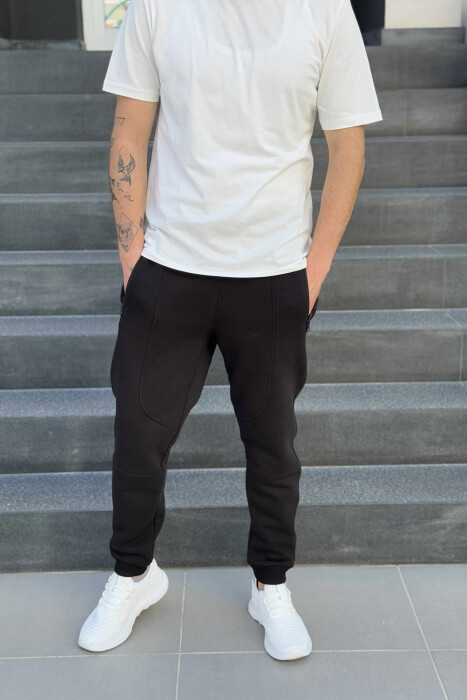 FLUFFY ZIPPER POCKETS ONE COLOR MEN JOGGERS BLACK/ E ZEZE - 2