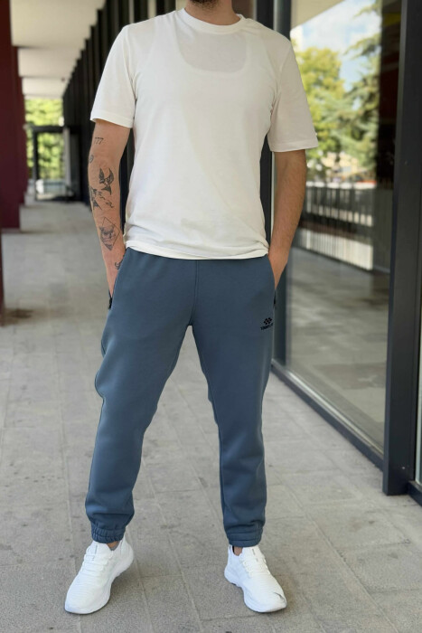 FLUFFY ZIPPER POCKETS ONE COLOR MEN JOGGERS BLUE STONE/GK - 2