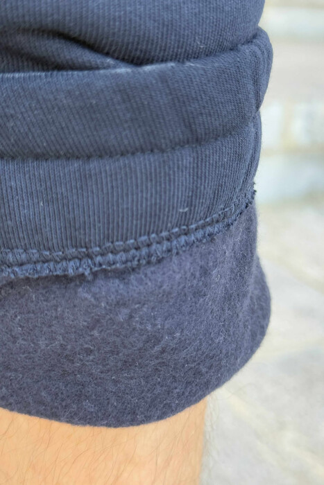 FLUFFY ZIPPER POCKETS ONE COLOR MEN JOGGERS DARK BLUE/BEE - 5