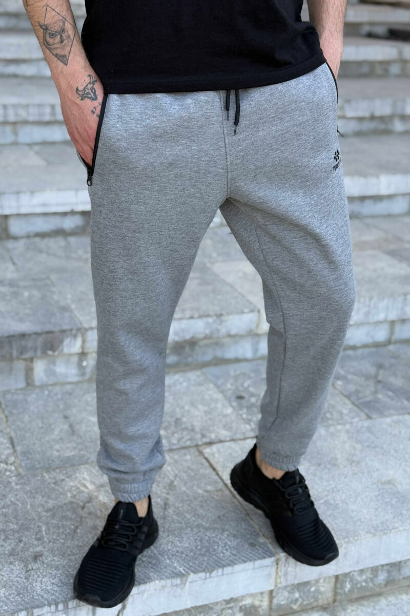 FLUFFY ZIPPER POCKETS ONE COLOR MEN JOGGERS GREY/GRI - 3
