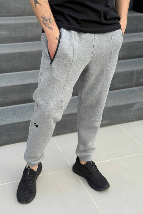 FLUFFY ZIPPER POCKETS ONE COLOR MEN JOGGERS GREY/GRI 