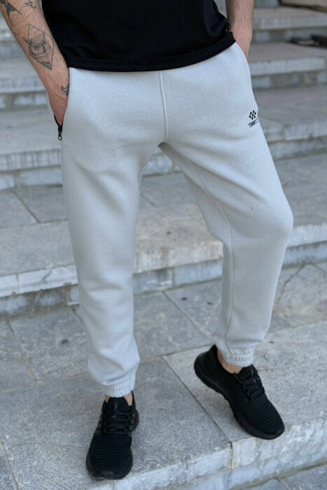 FLUFFY ZIPPER POCKETS ONE COLOR MEN JOGGERS LIGHT GREY/GZ 