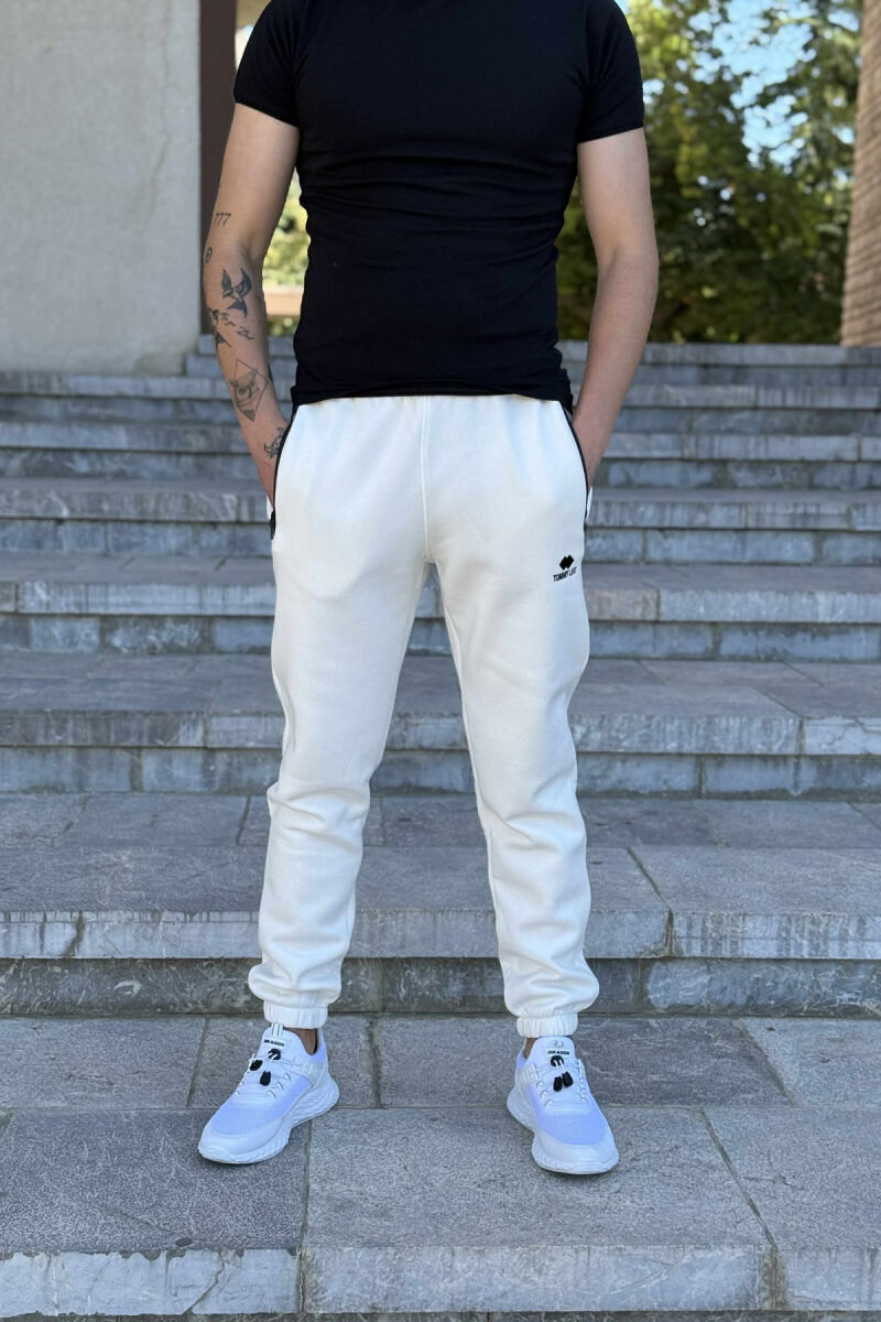 FLUFFY ZIPPER POCKETS ONE COLOR MEN JOGGERS WHITE-E BARDHE - 2
