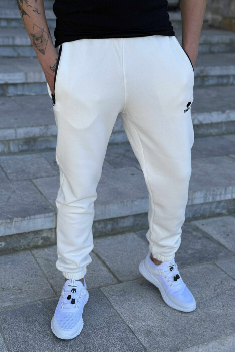 FLUFFY ZIPPER POCKETS ONE COLOR MEN JOGGERS WHITE-E BARDHE - 3
