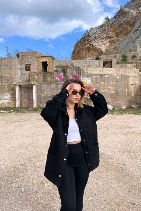 FOUR FRONT POCKETS ONE COLOR DENIM WOMEN JACKET BLACK/ E ZEZE - 2