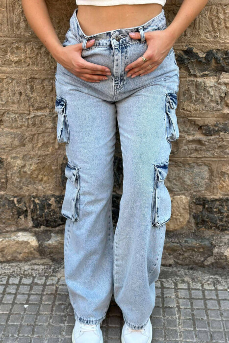 XHINSE KARGO PËR FEMRA NË NGJYRË BLU E ZBARDHUR - KLAUDIO FASHION