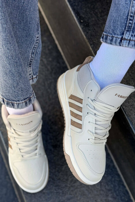 FOUR STRIPES HIGH TOP WOMEN SNEAKERS BEIGE/BEZHE - 5