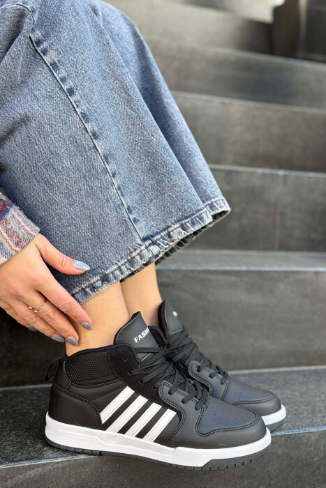 FOUR STRIPES HIGH TOP WOMEN SNEAKERS BLACK-WHITE/ZEBA - 1