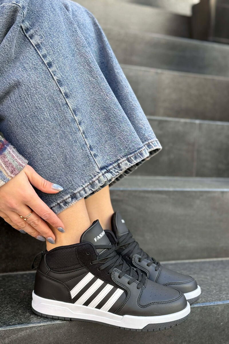 FOUR STRIPES HIGH TOP WOMEN SNEAKERS BLACK-WHITE/ZEBA - 1