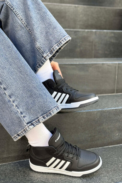 FOUR STRIPES HIGH TOP WOMEN SNEAKERS BLACK-WHITE/ZEBA - 6