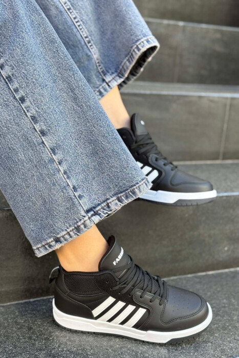 FOUR STRIPES HIGH TOP WOMEN SNEAKERS BLACK-WHITE/ZEBA - 8