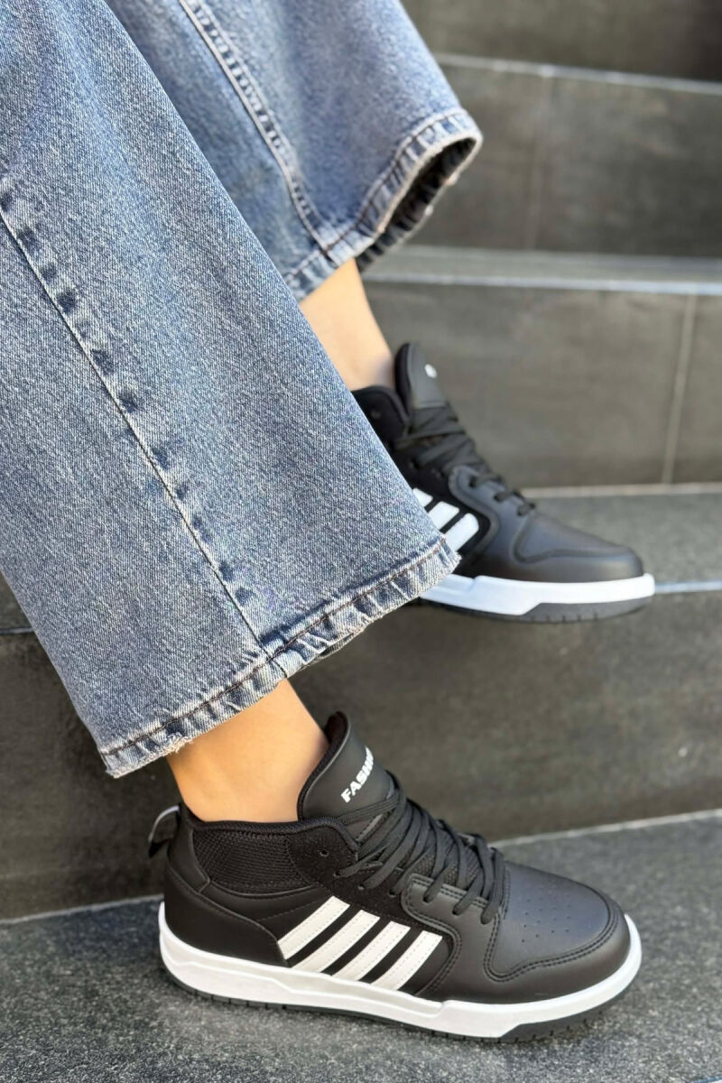 FOUR STRIPES HIGH TOP WOMEN SNEAKERS BLACK-WHITE/ZEBA - 8