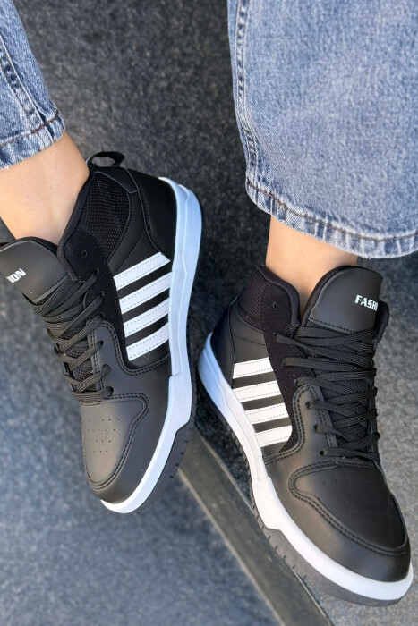 FOUR STRIPES HIGH TOP WOMEN SNEAKERS BLACK-WHITE/ZEBA - 9