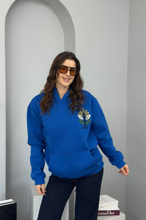 FRONT & BACK DESIGN FLUFFY WOMEN HOODIE BLUE/BLU - KLAUDIO FASHION