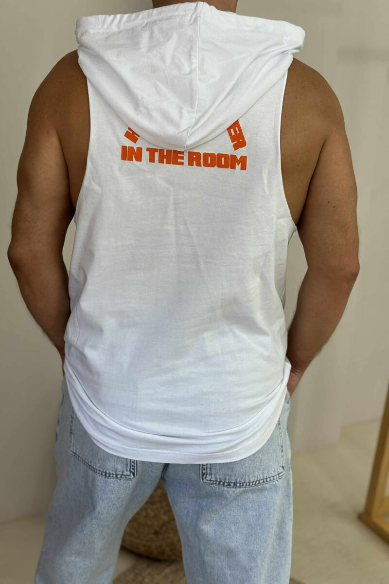 FRONT & BACK DESIGN HOOD MEN TANK TOP WHITE-E BARDHE - 2