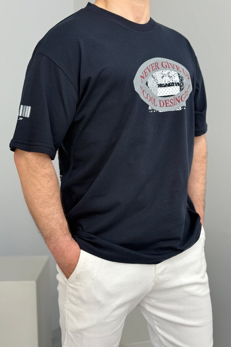 FRONT & BACK DESIGN ONE COLOR MEN T-SHIRT DARK BLUE/BEE - 1