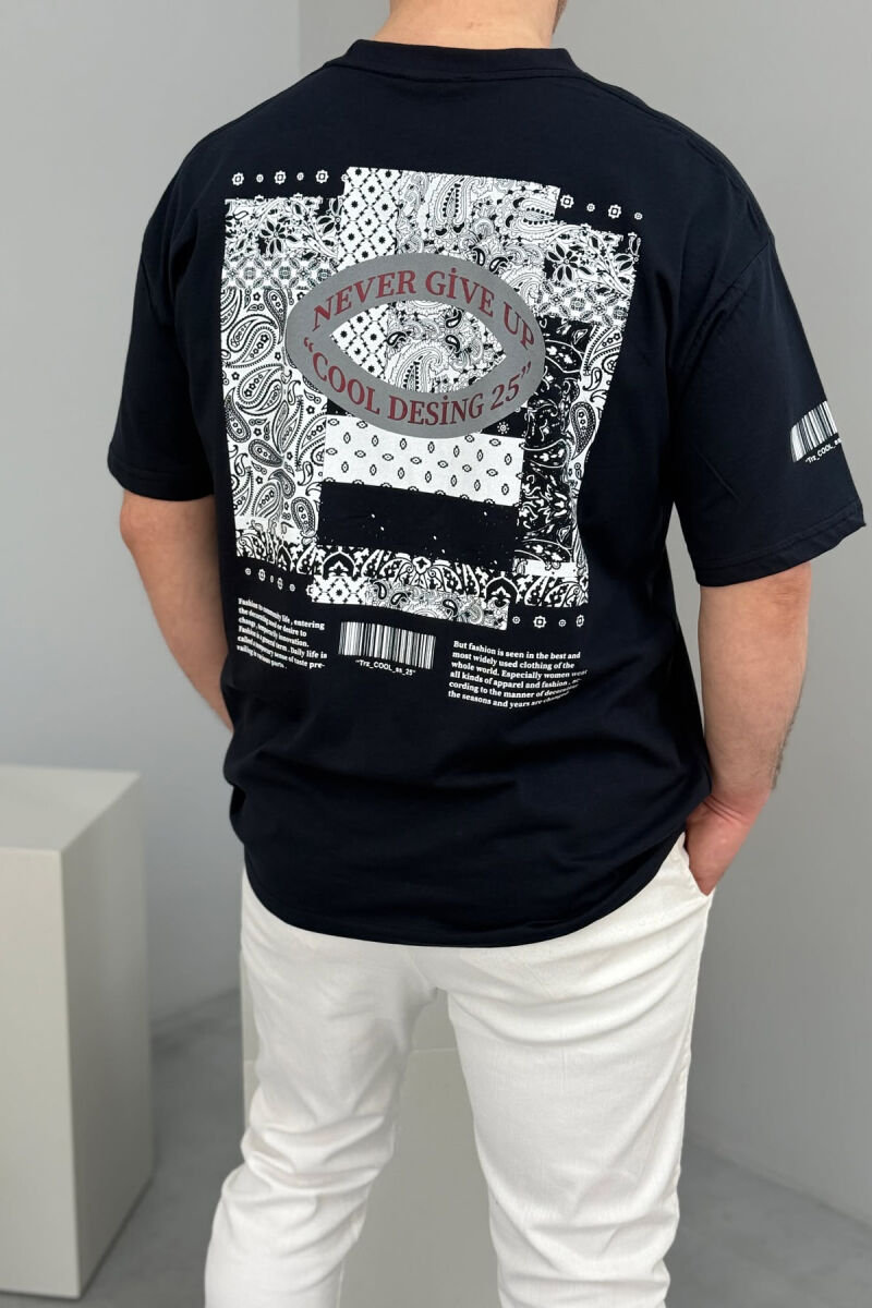 FRONT & BACK DESIGN ONE COLOR MEN T-SHIRT DARK BLUE/BEE - 3