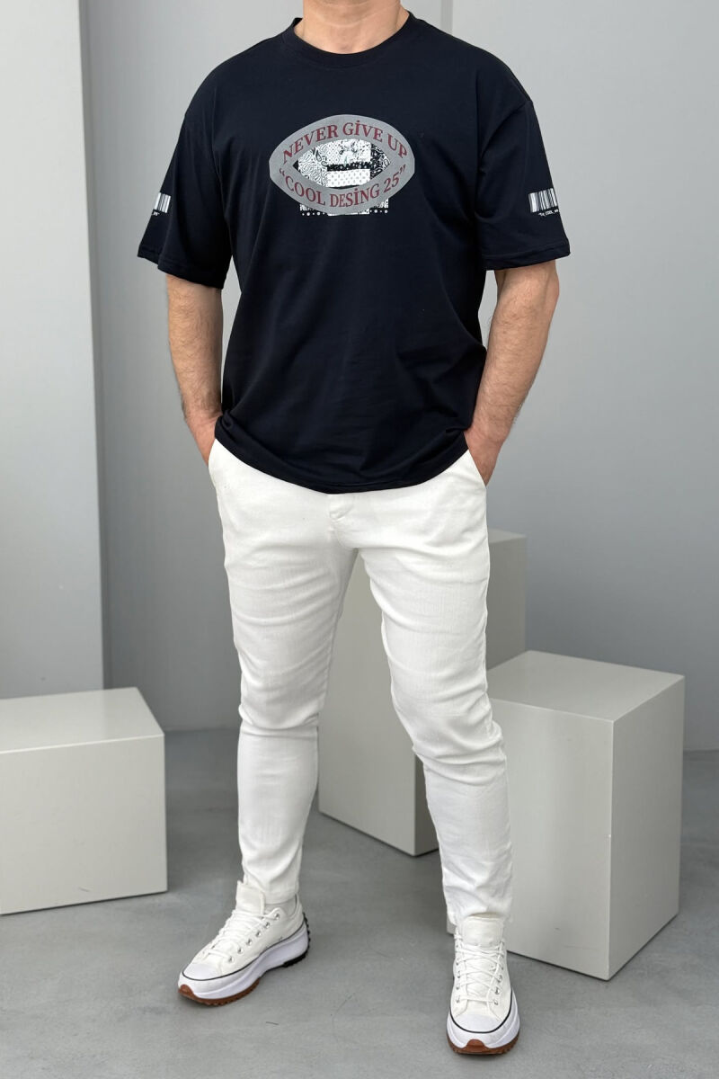 FRONT & BACK DESIGN ONE COLOR MEN T-SHIRT DARK BLUE/BEE - 4