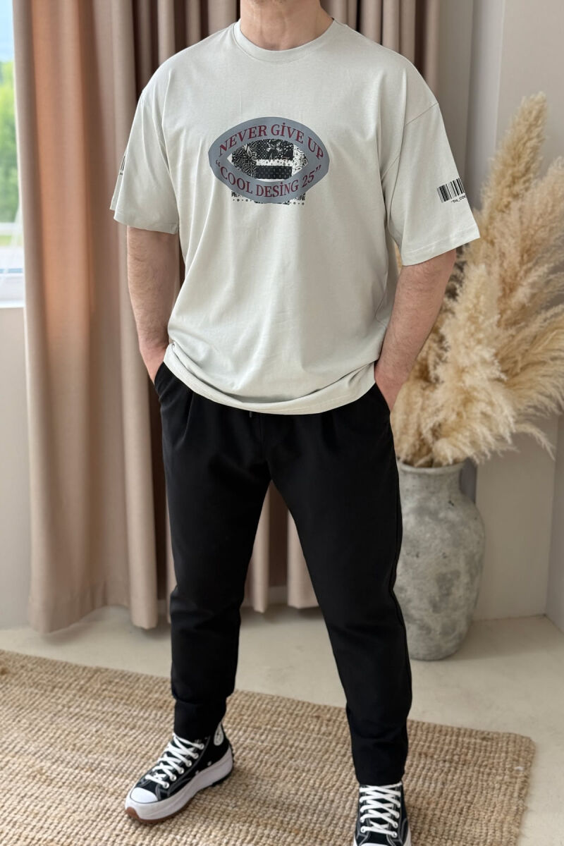 FRONT & BACK DESIGN ONE COLOR MEN T-SHIRT LIGHT BEIGE/BZHZB - 2