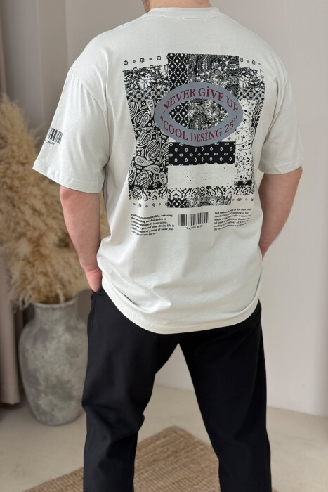 FRONT & BACK DESIGN ONE COLOR MEN T-SHIRT LIGHT BEIGE/BZHZB - 4