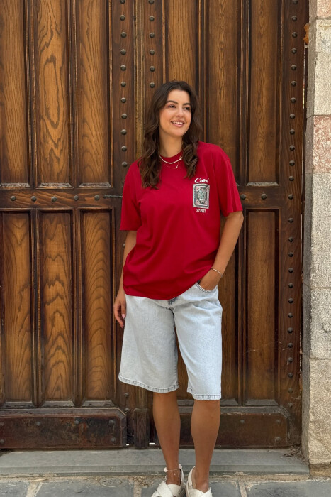 FRONT & BACK IMAGE SIMPLE WOMEN T-SHIRT + 6 PAIR SOCKS BURGUNDY/VISHNJE 