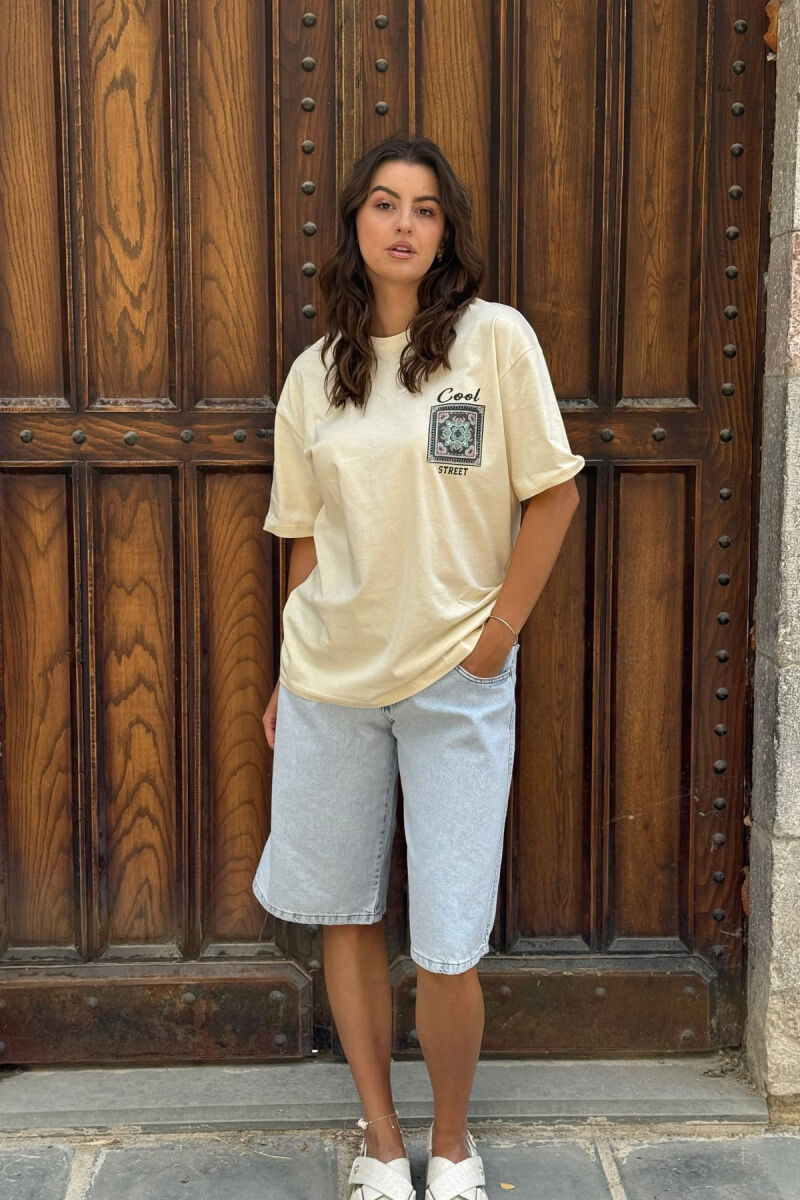 FRONT & BACK IMAGE SIMPLE WOMEN T-SHIRT + 6 PAIR SOCKS CREAM/KREM - 2