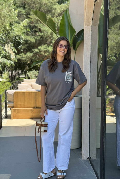 FRONT & BACK IMAGE SIMPLE WOMEN T-SHIRT + 6 PAIR SOCKS DARK GREY/GEE - 1