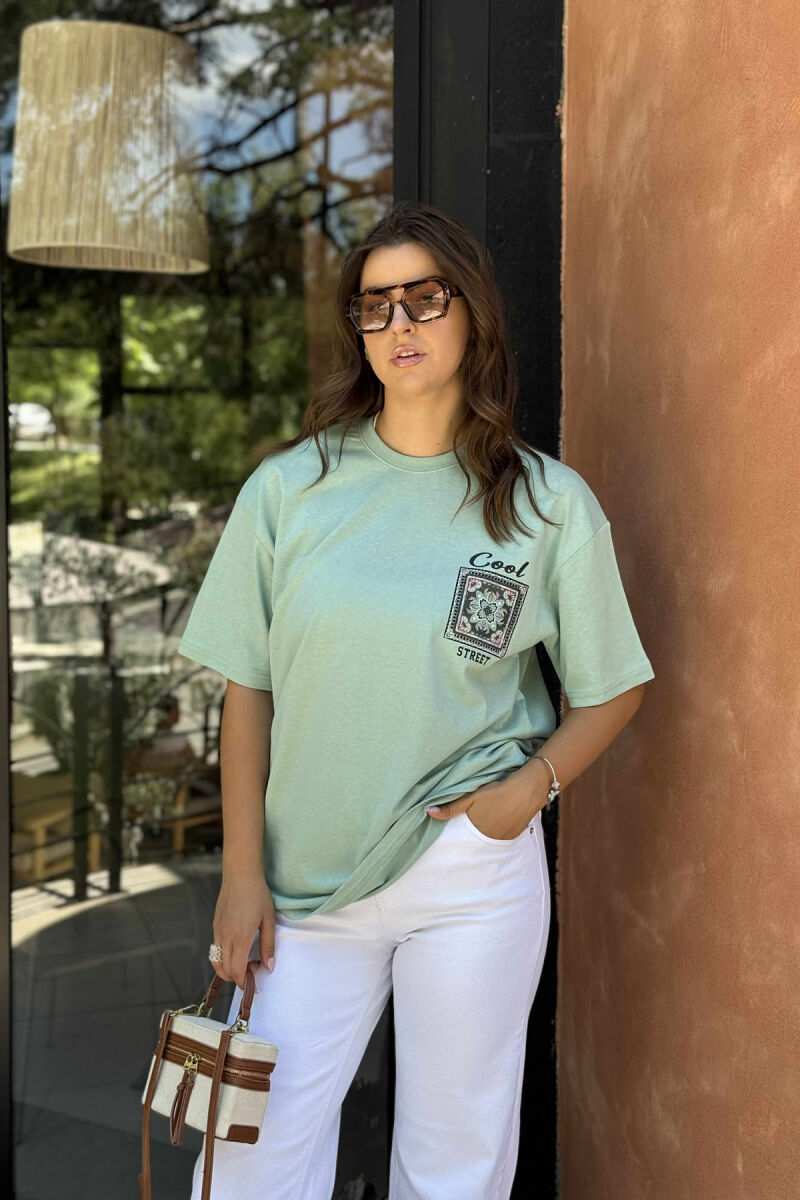 FRONT & BACK IMAGE SIMPLE WOMEN T-SHIRT + 6 PAIR SOCKS MINT/MENTE - 1