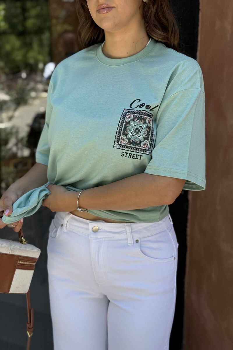 FRONT & BACK IMAGE SIMPLE WOMEN T-SHIRT + 6 PAIR SOCKS MINT/MENTE - 3