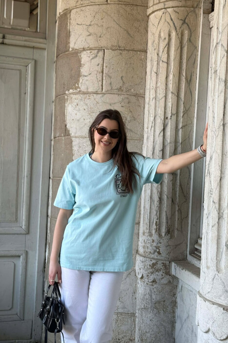 FRONT & BACK IMAGE SIMPLE WOMEN T-SHIRT + 6 PAIR SOCKS BABY BLUE/BLU BY 