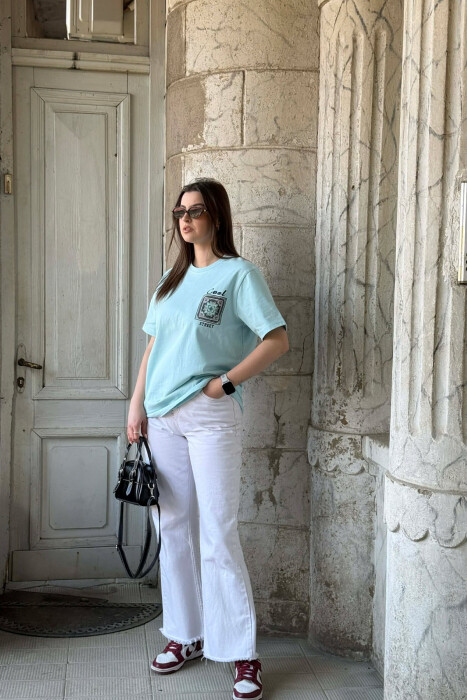 FRONT & BACK IMAGE SIMPLE WOMEN T-SHIRT + 6 PAIR SOCKS BABY BLUE/BLU BY - 2